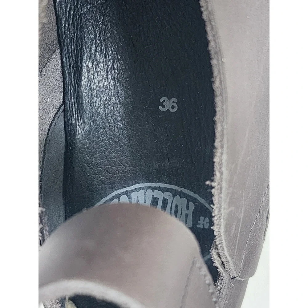 Loints of Holland Sydney Grey Leather V-Cut Wedge Ankle Strap Shoes Womens 36